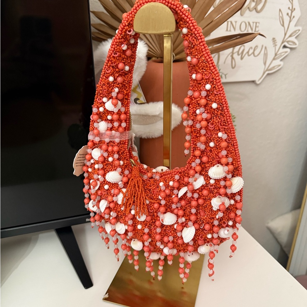 Viral TJMAXX Hand-Beaded Orange Shell Statement bag